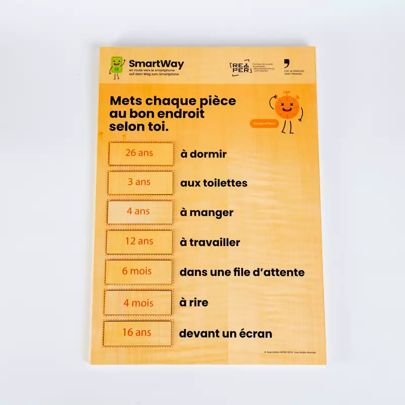 Panneau en bois activité temps d'ecrans dans une vie