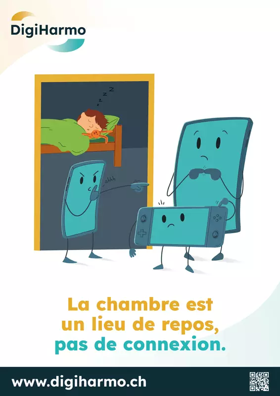 Affiche incitant à laisser les écrans hors de la chambre des enfants